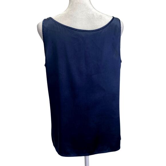EILEEN FISHER Silk Navy Blue Sleeveless Tank Top Sz S Nautical Coastal Summer - Picture 4 of 8